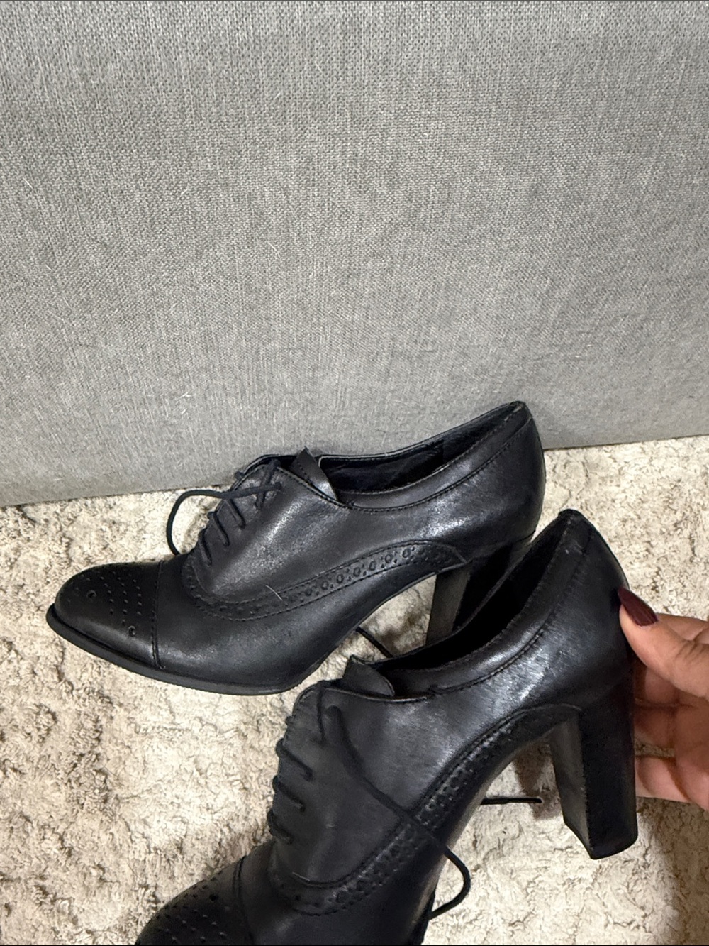 Franco Sarto Black Lace-Up Block Heel Oxford